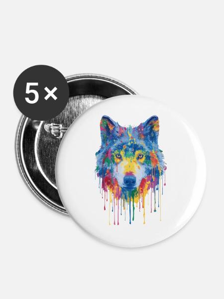 Wolf - Buttons groß 56 mm (5er Pack) - Weiß