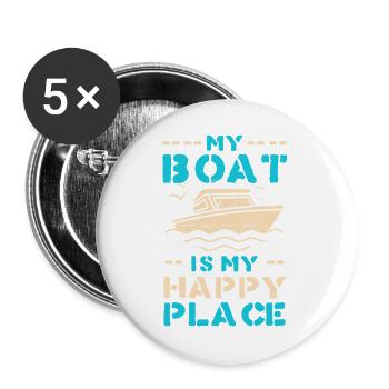 Boot als Happy Place – maritimes Motiv - Buttons groß 56 mm (5er Pack) - Weiß - Vorne