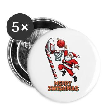 Merry Swishmas Santa Dunk Basketball - Buttons groß 56 mm (5er Pack) - Weiß - Vorne