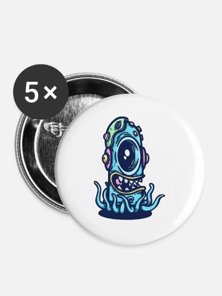 Monster-Wasserhelm - Buttons groß 56 mm (5er Pack) - Weiß