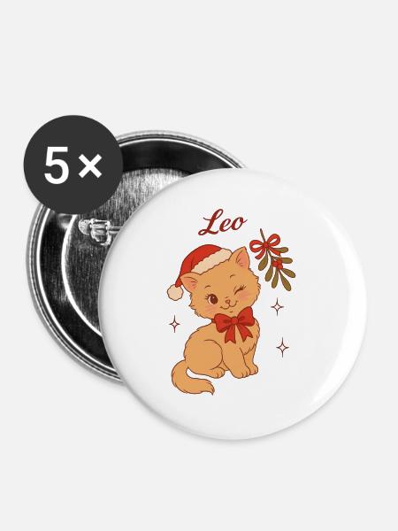 Weihnachtskätzchen Leo - Buttons groß 56 mm (5er Pack) - Weiß