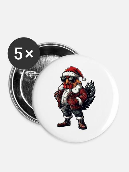 Hahn Weihnachten Winter - Buttons groß 56 mm (5er Pack) - Weiß