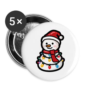 Schneemann mit Lichterkette und Schal - Buttons groß 56 mm (5er Pack) - Weiß - Vorne