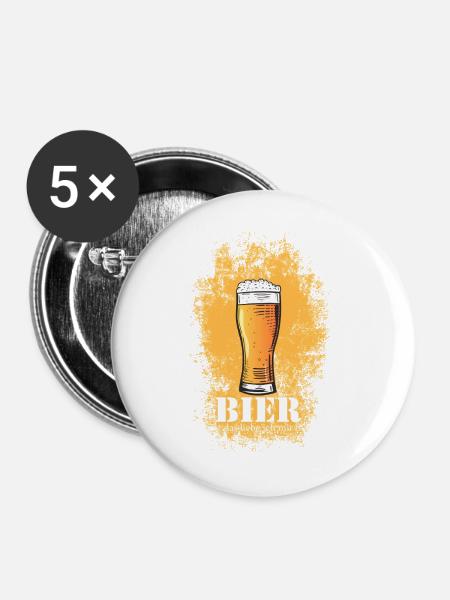 Bierliebe Glasdesign Bier Glas - Buttons groß 56 mm (5er Pack) - Weiß