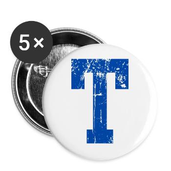 Buchstabe t Sport Retro - Buttons groß 56 mm (5er Pack) - Weiß - Vorne