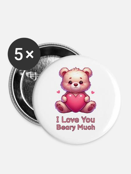 Süßer Teddybär mit Herz für Liebende - Buttons groß 56 mm (5er Pack) - Weiß