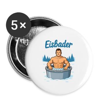 Eisbader Muskelmann im Eisbad - Buttons groß 56 mm (5er Pack) - Weiß - Vorne