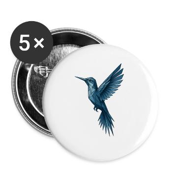 Geometric Blue Hummingbird - Buttons large 2.2''/56 mm (5-pack) - white - Front