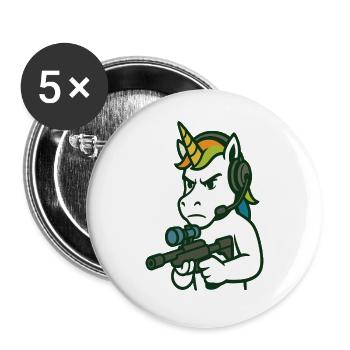 Mascotte joueur FPS licorne avec casque - Lot de 5 grands badges (56 mm) - blanc - Devant