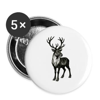 Edler Hirsch mit großem Geweih – Vintage Illustrat - Buttons groß 56 mm (5er Pack) - Weiß - Vorne