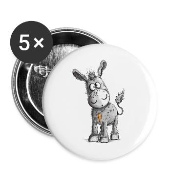 Karotten Anhänger Esel Cartoon - Buttons groß 56 mm (5er Pack) - Weiß - Vorne
