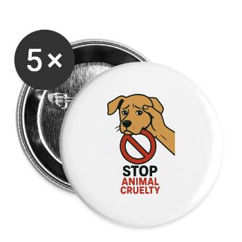 Stop Animal Cruelty Dog Shield - Buttons groß 56 mm (5er Pack) - Weiß - Vorne