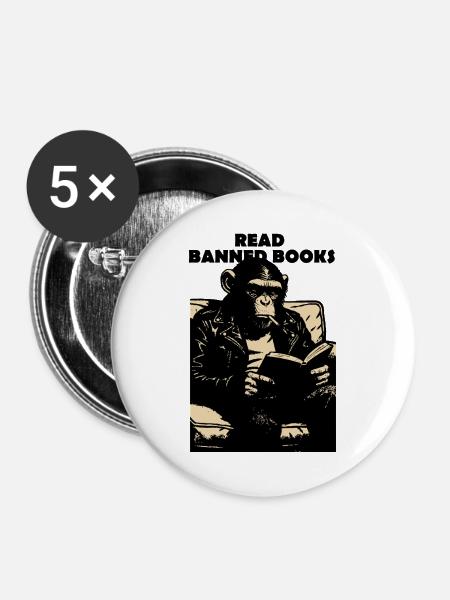 Lies Verbotene Bücher, Schimpanse. - Buttons groß 56 mm (5er Pack) - Weiß
