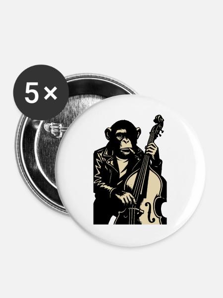 Lederbekleideter Monkey-Bassist - Buttons groß 56 mm (5er Pack) - Weiß