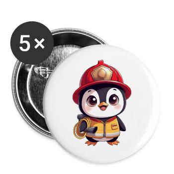 Funny Penguin Firefighter Kids Joy Laugh - Buttons large 2.2''/56 mm (5-pack) - white - Front