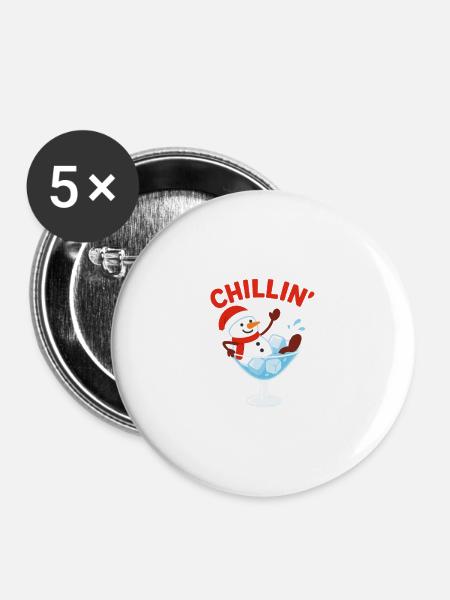 Chillin’ Snowman Cocktail Winter Design - Buttons groß 56 mm (5er Pack) - Weiß