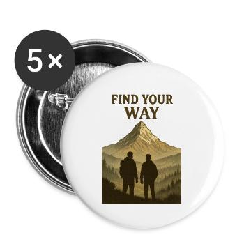 Find Your Way Mountain Hiker Silhouette - Buttons large 2.2''/56 mm (5-pack) - white - Front