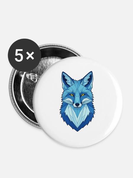 Blauer Geometrischer Wolfkopf - Buttons groß 56 mm (5er Pack) - Weiß