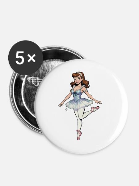 Ballerina mit Stars Tutu - Buttons groß 56 mm (5er Pack) - Weiß