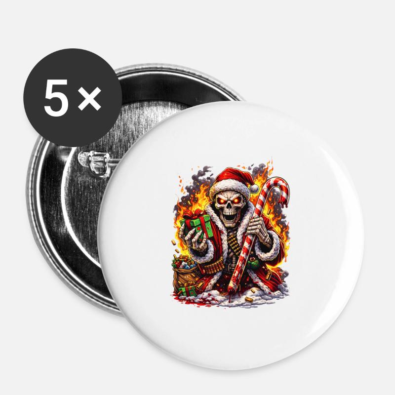 Fire Skeleton Santa with Candy Cane - Buttons large 2.2''/56 mm (5-pack) - white