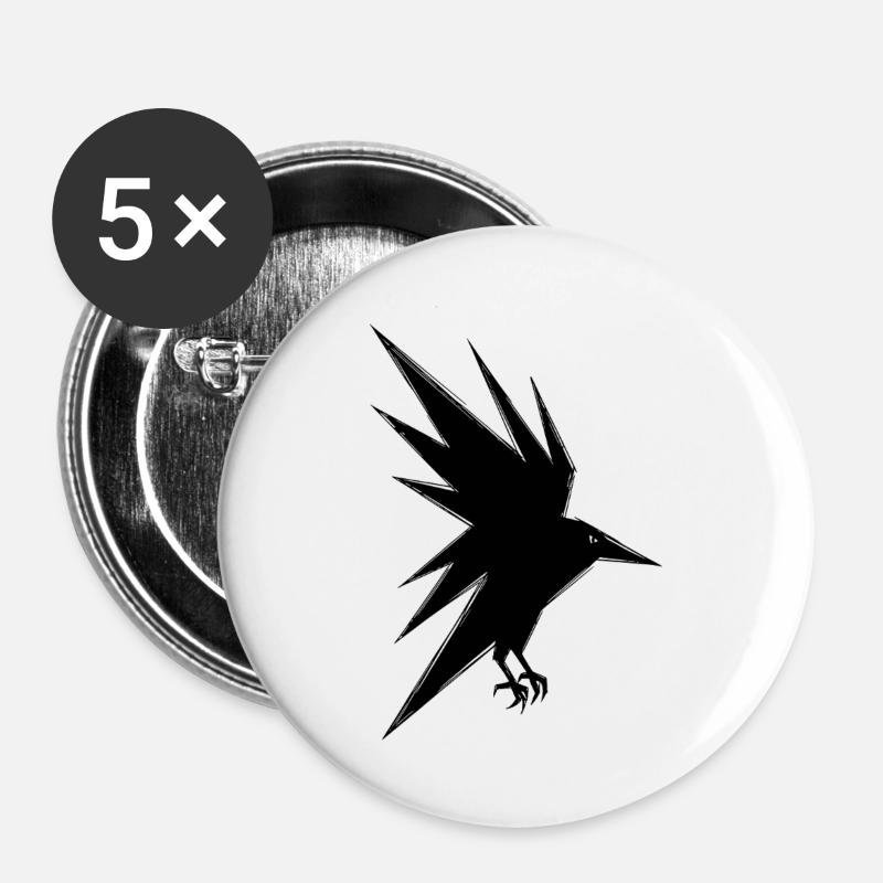 Abstract Black Raven in Flight - Buttons large 2.2''/56 mm (5-pack) - white