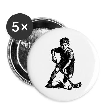 Floorball motif that works immediately - Buttons large 2.2''/56 mm (5-pack) - white - Front