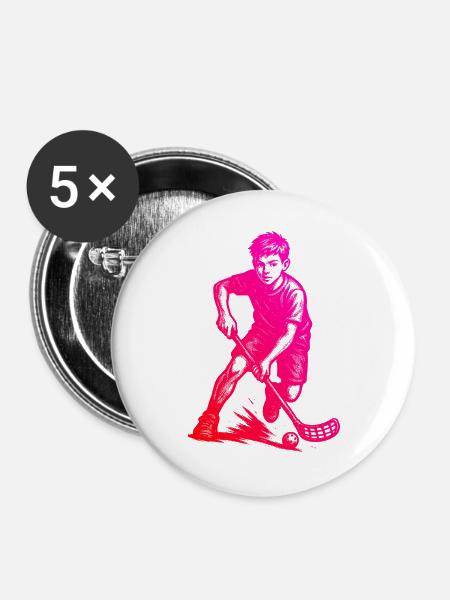 Ein Must Have für echte Unihockey - Buttons groß 56 mm (5er Pack) - Weiß