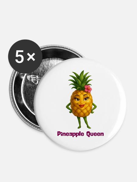 Pineapple Queen Tropenfigur - Buttons groß 56 mm (5er Pack) - Weiß