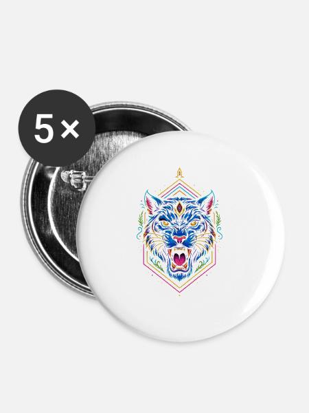 Neon Tiger Geometrischer Print - Buttons groß 56 mm (5er Pack) - Weiß