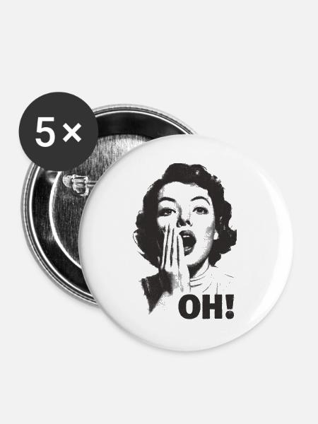 Schreiendes Gesicht Oh - Buttons groß 56 mm (5er Pack) - Weiß