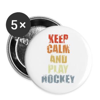 Bleib ruhig und spiel Eishockey - Buttons groß 56 mm (5er Pack) - Weiß - Vorne