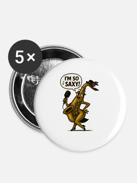 Saxophon-Sängerin mit Mikro - Buttons groß 56 mm (5er Pack) - Weiß