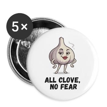 All Clove No Fear – Garlic Comic - Lot de 5 grands badges (56 mm) - blanc - Devant