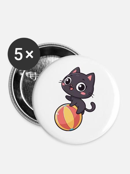 Schwarzes Kätzchen auf Strandball - Buttons groß 56 mm (5er Pack) - Weiß
