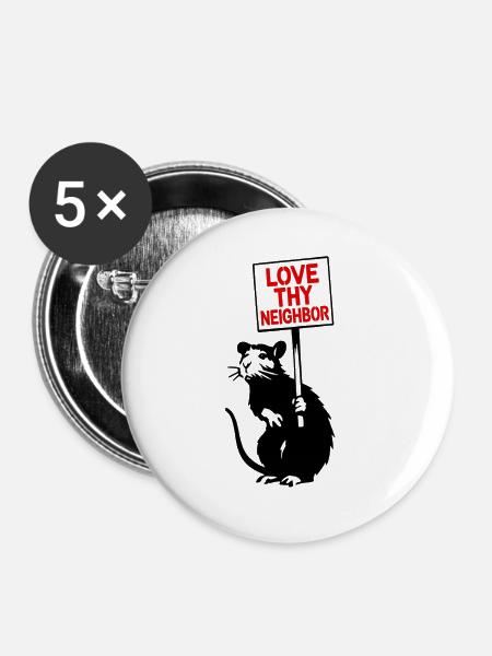 Liebe Deinen Nächsten Retro-Schrift - Buttons groß 56 mm (5er Pack) - Weiß