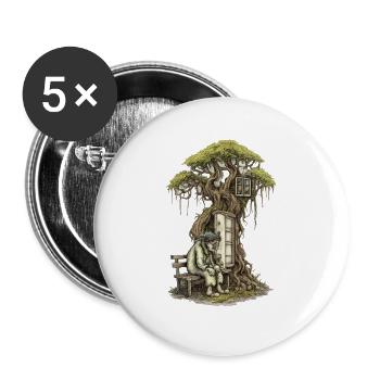 Treehouse poem: Old man squats in front of tree - Buttons large 2.2''/56 mm (5-pack) - white - Front