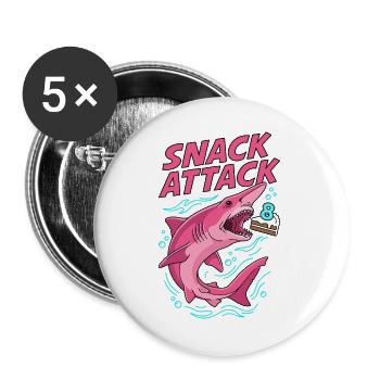 Snack Attack 8th Birthday Shark - Buttons large 2.2''/56 mm (5-pack) - white - Front