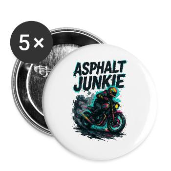 Asphalt Junkie – Motorrad - Buttons groß 56 mm (5er Pack) - Weiß - Vorne