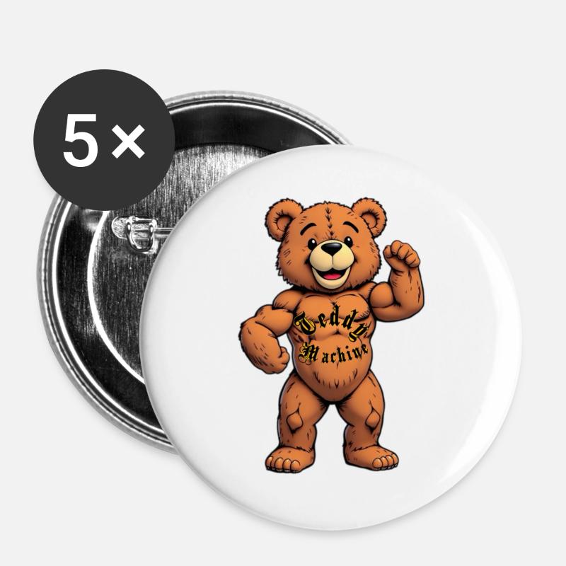 Teddy Machine Tattoo Bear - Buttons large 2.2''/56 mm (5-pack) - white
