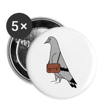 Pigeon with Bag – Illustration minimaliste urbaine - Lot de 5 grands badges (56 mm) - blanc - Devant
