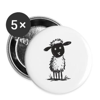Fluffiges Doodle Schaf - Buttons groß 56 mm (5er Pack) - Weiß - Vorne