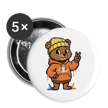Little Bear Hoodie Peace Sign - Buttons large 2.2''/56 mm (5-pack) - white - Front