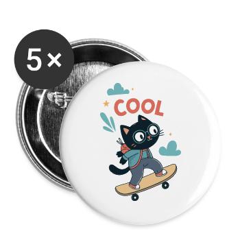 Skater Cat - Buttons groß 56 mm (5er Pack) - Weiß - Vorne