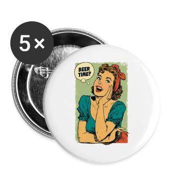 Bierzeit Retro-Pin-Up - Buttons groß 56 mm (5er Pack) - Weiß - Vorne