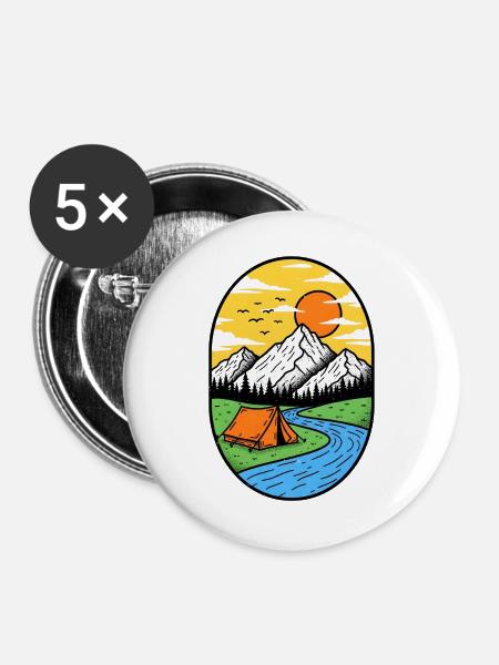 Bergsonne Lagerfeuer Zelt - Buttons groß 56 mm (5er Pack) - Weiß