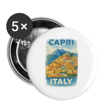 Capri Italien – Aquarell Reiseposter Mediterran - Buttons groß 56 mm (5er Pack) - Weiß - Vorne