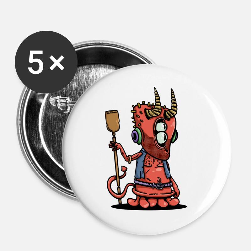Retro little devil with horns and headphones - Buttons large 2.2''/56 mm (5-pack) - white