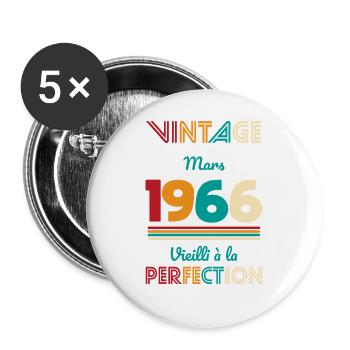 Anniversaire 60 ans - Vintage - Mars 1966 - Lot de 5 grands badges (56 mm) - blanc - Devant