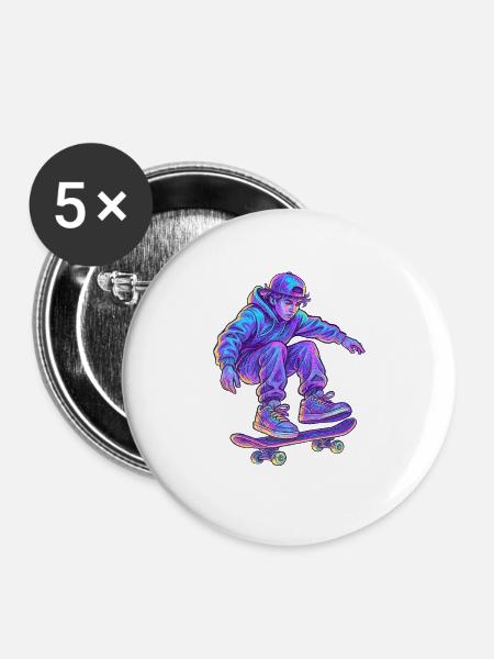 Neon Vapor Skateboarder - Buttons groß 56 mm (5er Pack) - Weiß