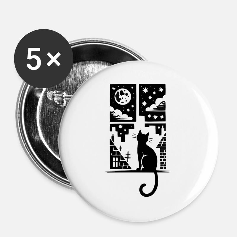 Cat at the window moonlit night - Buttons large 2.2''/56 mm (5-pack) - white